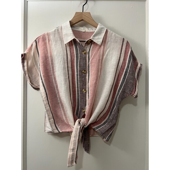 Thread & Supply Pink and White Striped Button Down Shirt - Picture 1 of 7